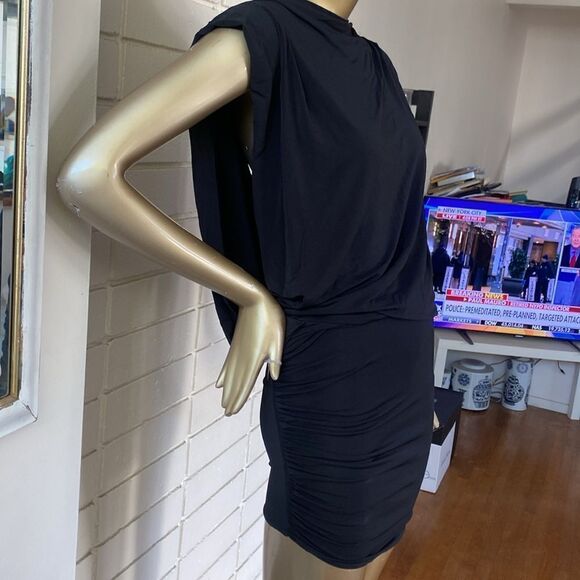 All Saints black viscose body con cowl back mini w/side boob. - Picture 7 of 11